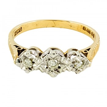 9ct Gold Diamond 3 Stone Ring Size O
